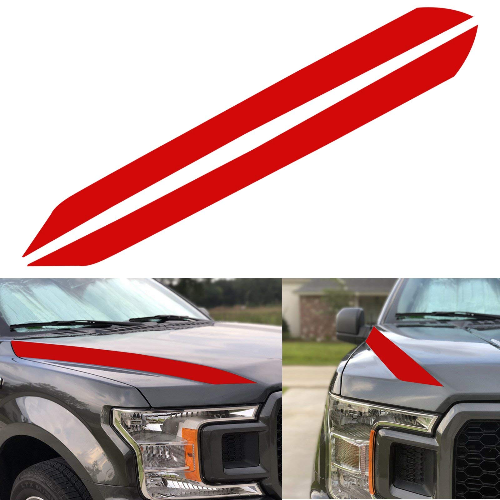 Xotic Tech 2Pcs Front Hood Outer Spear Cowl Stripe Graphic Vinyl Decal Sticker Compatible with Ford F150 F-150 2015 2016 2017 2018 2019 2020 2021, Red