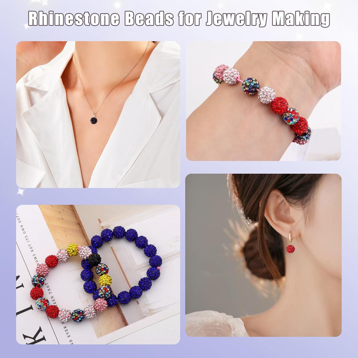 100Pcs Rhinestone Beads 10mm for Jewelry Making, Shiny Round Shamballa Disco Beads Bling Sparkle Rhinestone Clay Beads for Necklace Bracelet Earring Making and DIY Decoration(Pink) - Image 6