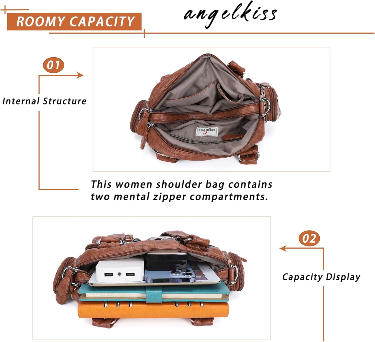 Angel Kiss Hobo Crossbody Purses for Women Shoulder Bag Multipocket Soft Hobo Purses Removable Strap Leather Handbags - Image 6