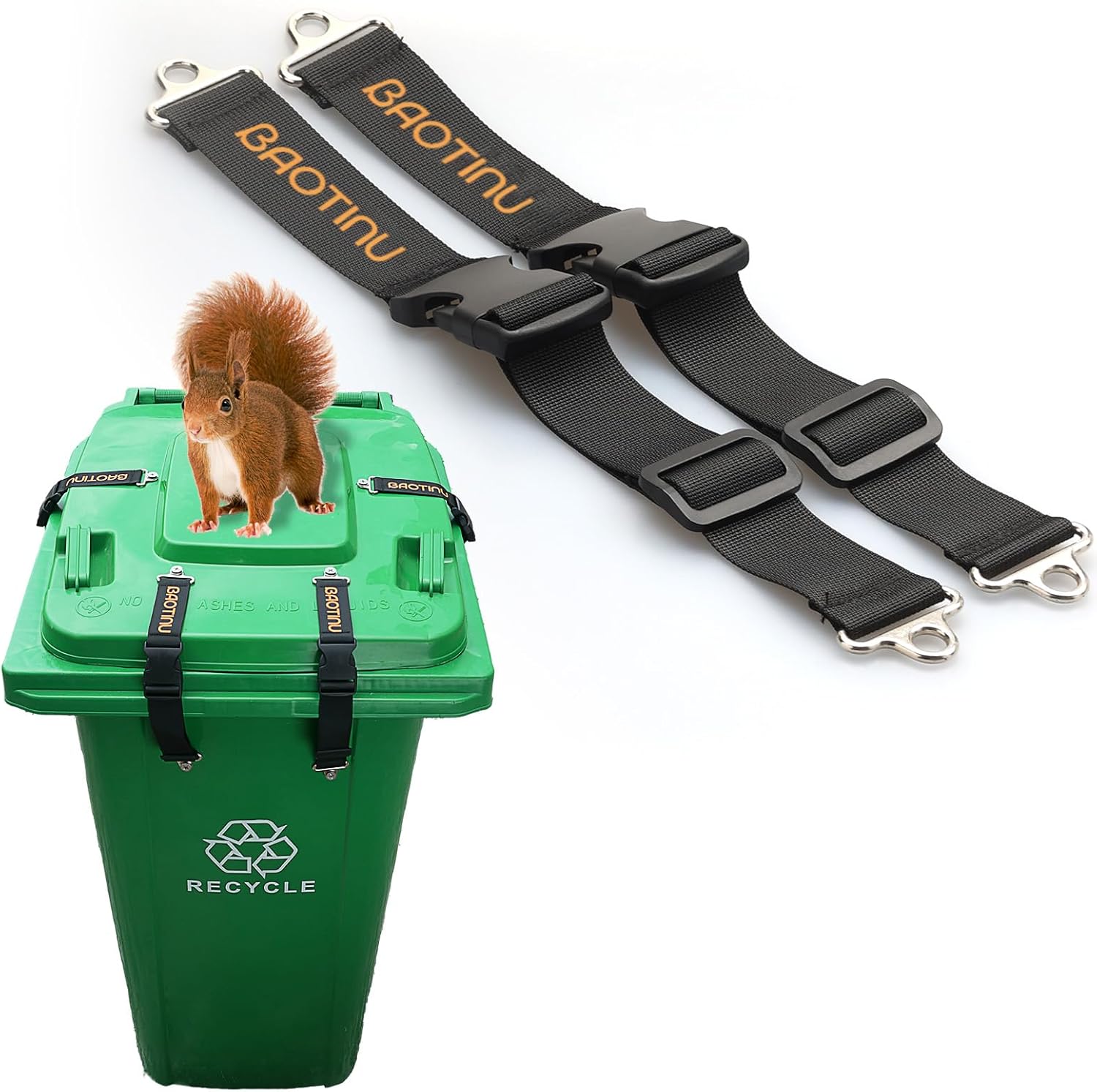 Trash Can Lock for Animals, 4PCS Adjustable Straps Garbage Can Locks for 28-100 Gallon Outdoor Bins, Bear Proof Trash Can Lock with Anti-Rust Metal Buckle, One-Hand Release Lid Locking Design