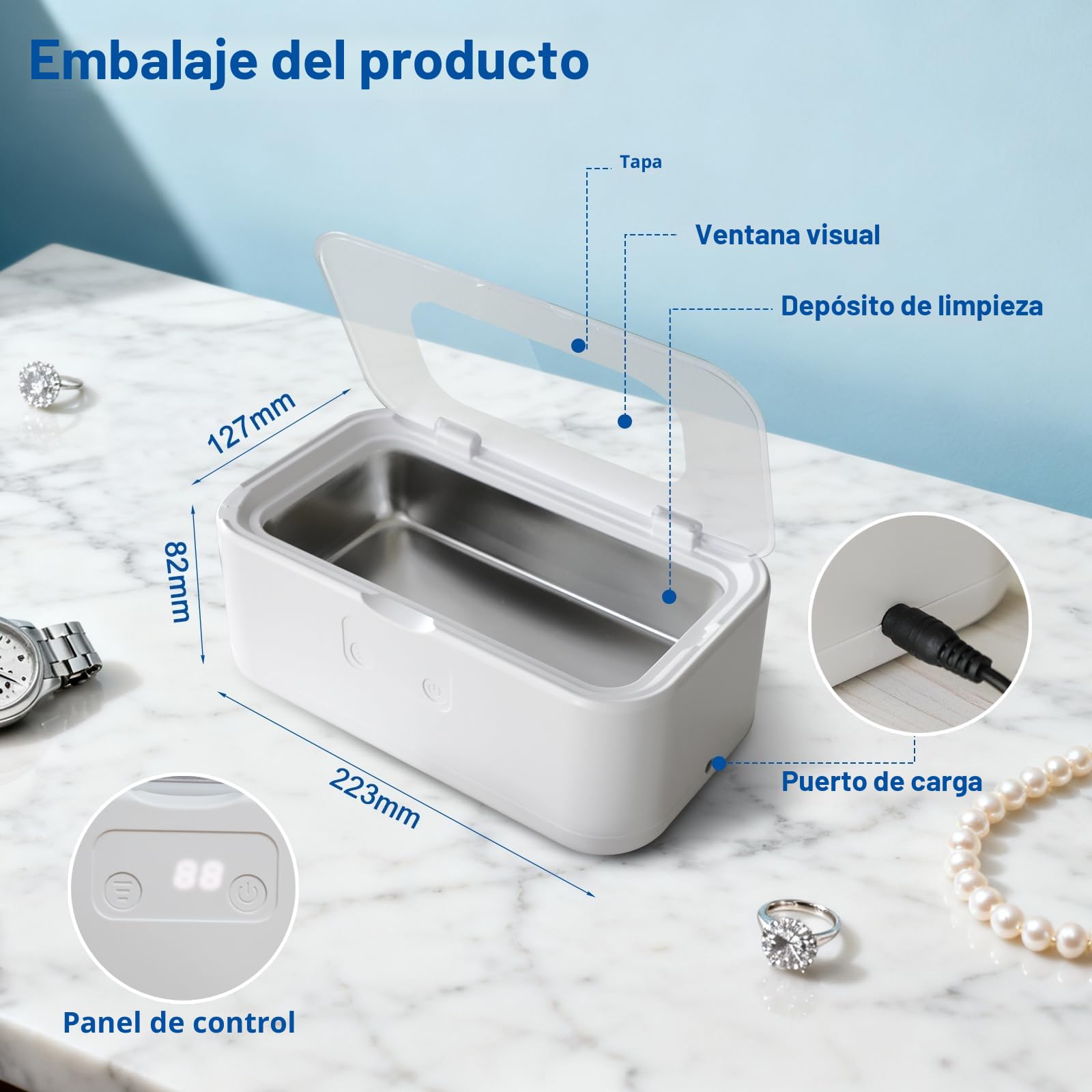 Limpiador Ultrasónico de 800ml 49KHz – Limpieza Eficaz y Silenciosa 360° para Dentaduras, Retenedores, Alineadores y Artículos del Hogar como Gafas, Joyas y Relojes