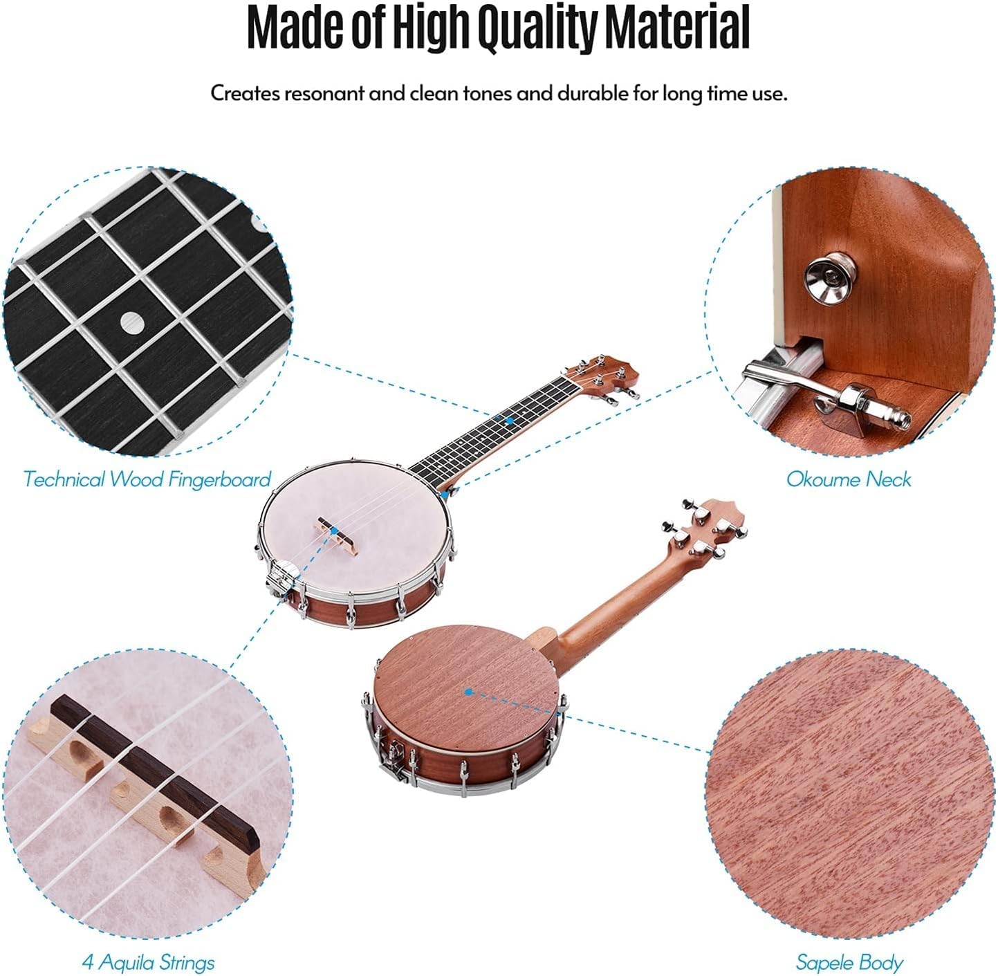 Ukelele Banjo Abierto De 23 Pulgadas Banjo De 4 Cuerdas Cuerpo De Arce Banda De Cuello Ogome Llave De Afinación Puente, Tan