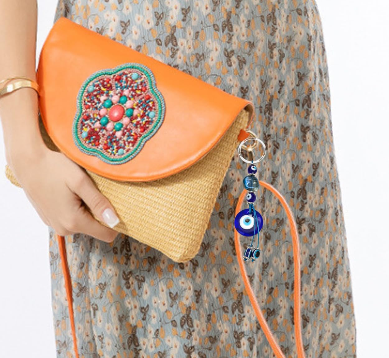 Evil Eye Keychains Blue Glass Lucky Eyeball Keychains-Unique Decorative Charm for Bags & Keys