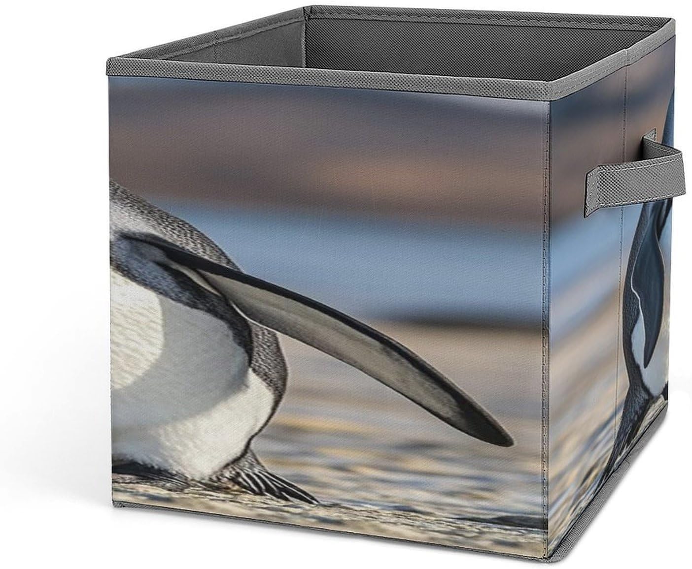 Penguin with Heart Fabric Bins Storage Basket Square Baskets | Storage Bin with Double Handles,Cube Collapsible Organizers for Organization,Closet,Shelves,Offices