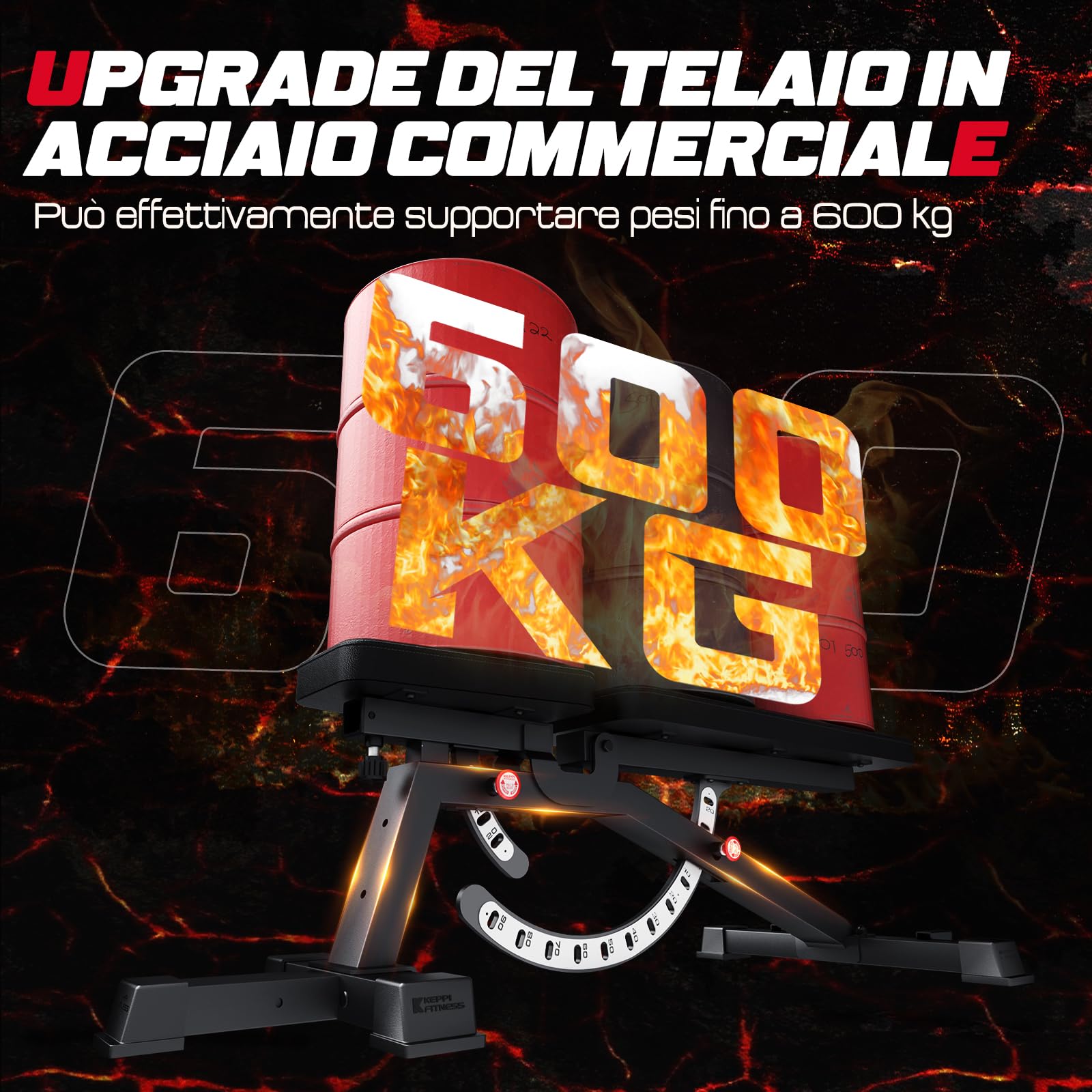 Keppi Panca Palestra Multifunzione, con 600 kg Capacità - Regolabile con Estensione per Gambe e Cuscinetto Preacher, Design Ultra Resistente per Casa - Bench3000 Max