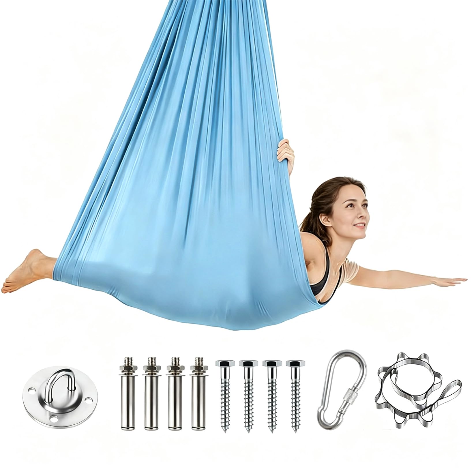 Hamaca de Yoga Aérea para Adultos, 280x150 cm, Antigravedad, Transpirable y Duradera, Capacidad de 200 kg, para Ejercicios en Interior y Exterior (Azul lago)