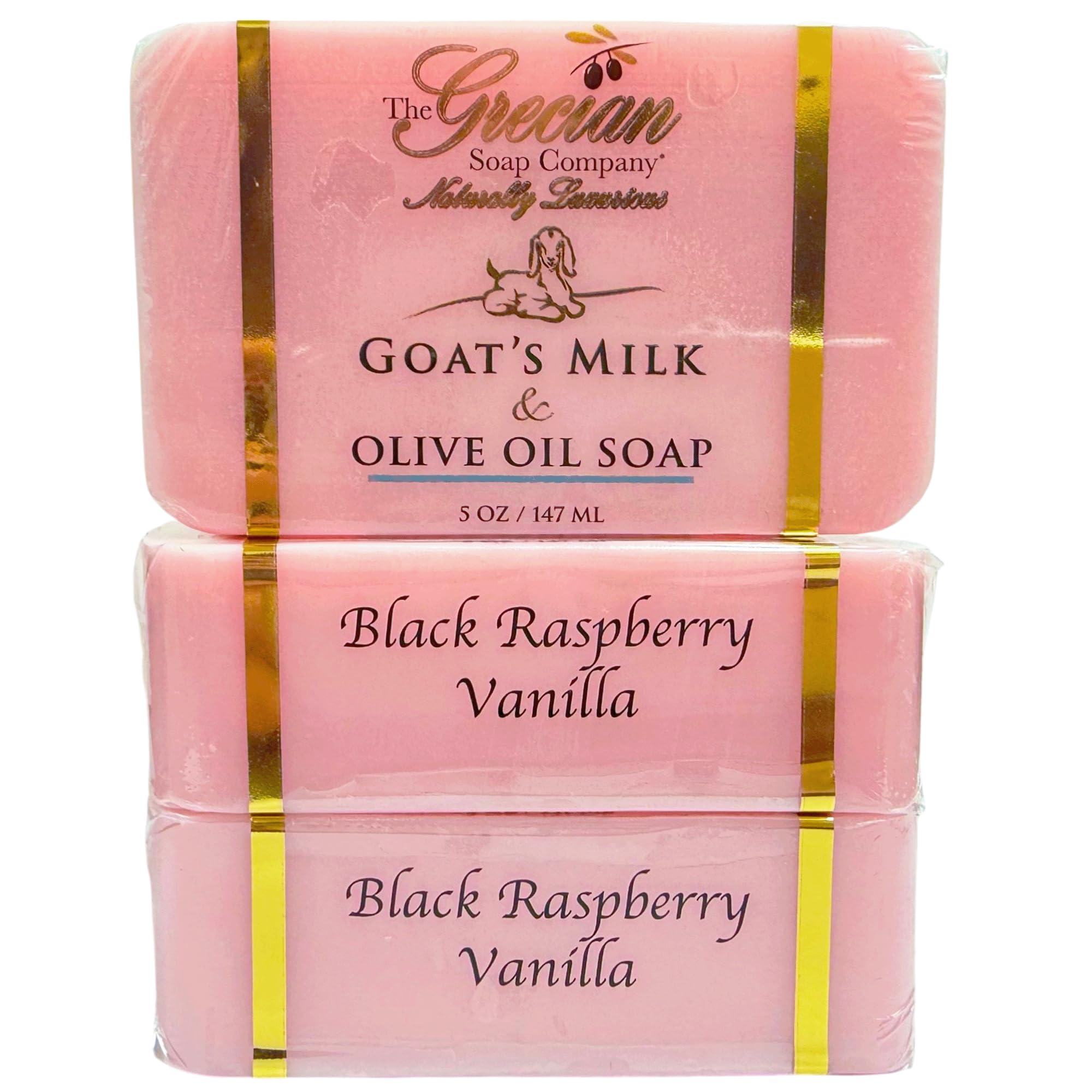 The Grecian Soap Company Goat Milk & Olive Oil Soap Bar 3-Pack – Black Raspberry Vanilla Scent, Natural Bar Soap, Moisturizing & Nourishing Body Soap