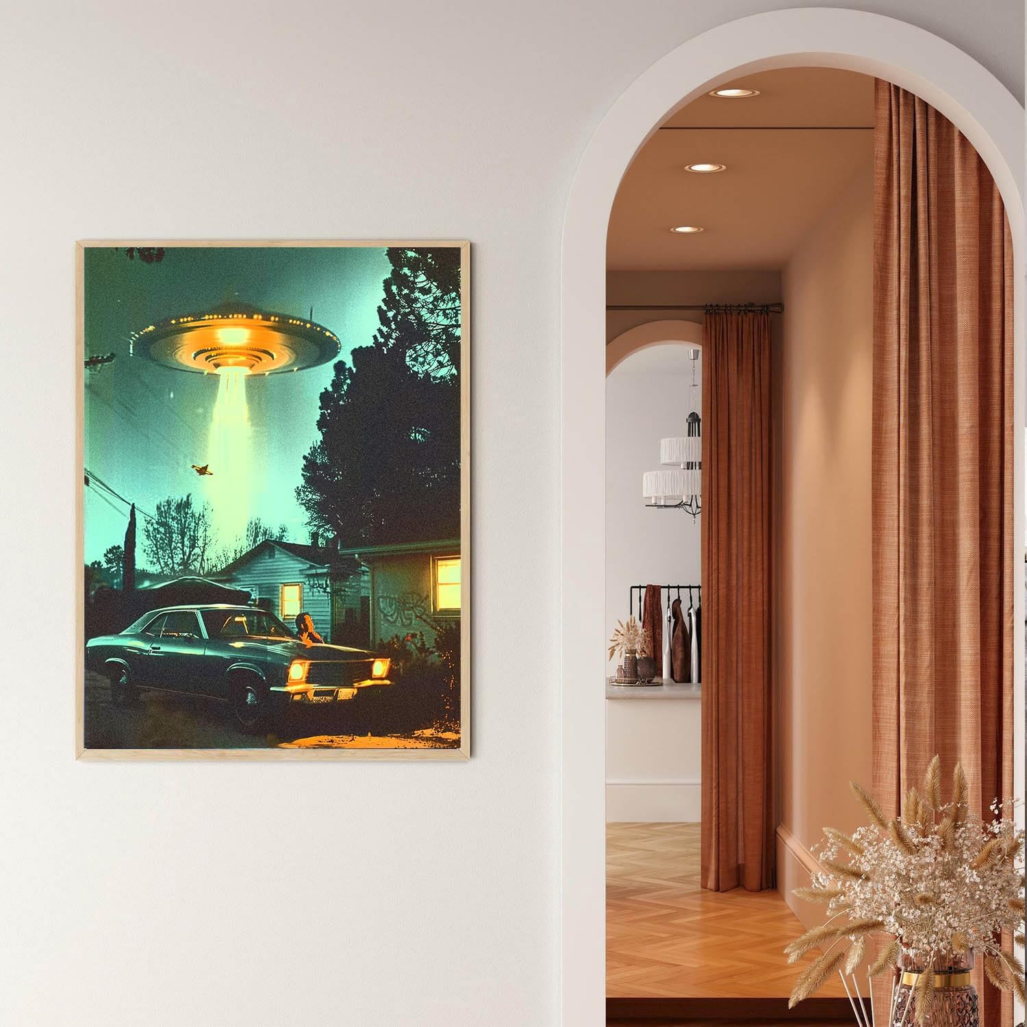 UFO Paint by Number for Adults Beginners an Extraterrestrial Visitor DIY Painting by Number on Canvas with Brushes Acrylic Paints Magical Decor Paintwork for Gift Home Decor 16x20 Inch（With Frame）