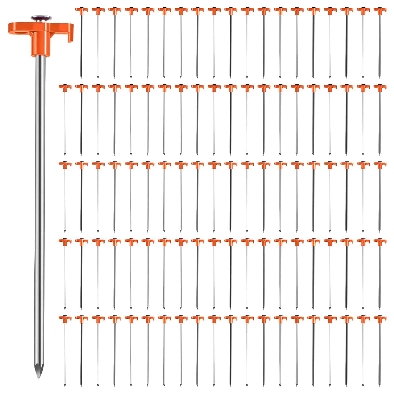 Lot de 100 piquets de tente robustes de 25,4 cm en métal pour camping, jardin, cour (orange)