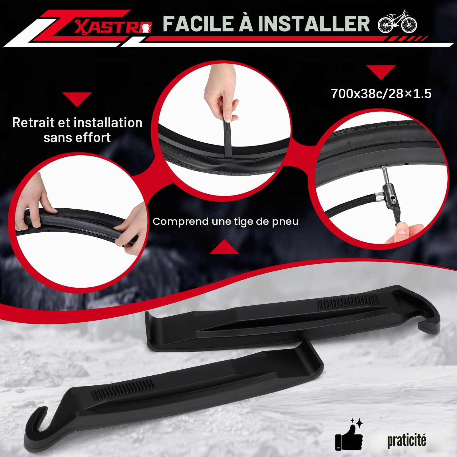 Xastro Lot de 2 pneus de vélo 700 x 38c Pliable Pneus 28x1.5 Pouces avec 40-622 Vélo pneus and Chambre à air pour Tournée & Électrique & Route & Hybrid & VTT Velos 2-PCS 700C Vélo pneus 700x38C