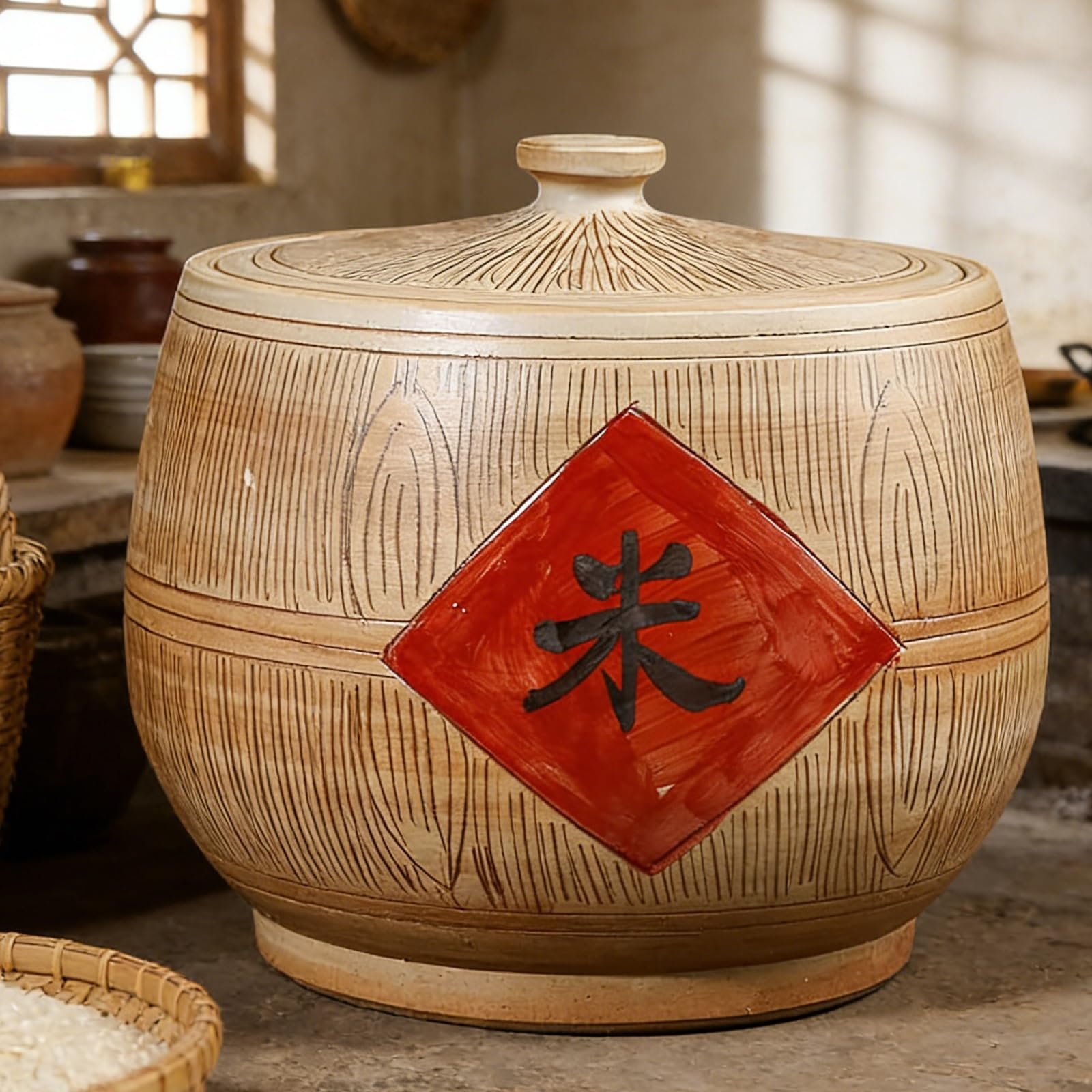 Pojemnik Na Ryż 10KG Ceramiczny Słoik Do Przechowywania W Spiżarni Chlebak & Puszka Na Herbatę, Orzechy, Przekąski, Retro Kuchnia(A,15kg)
