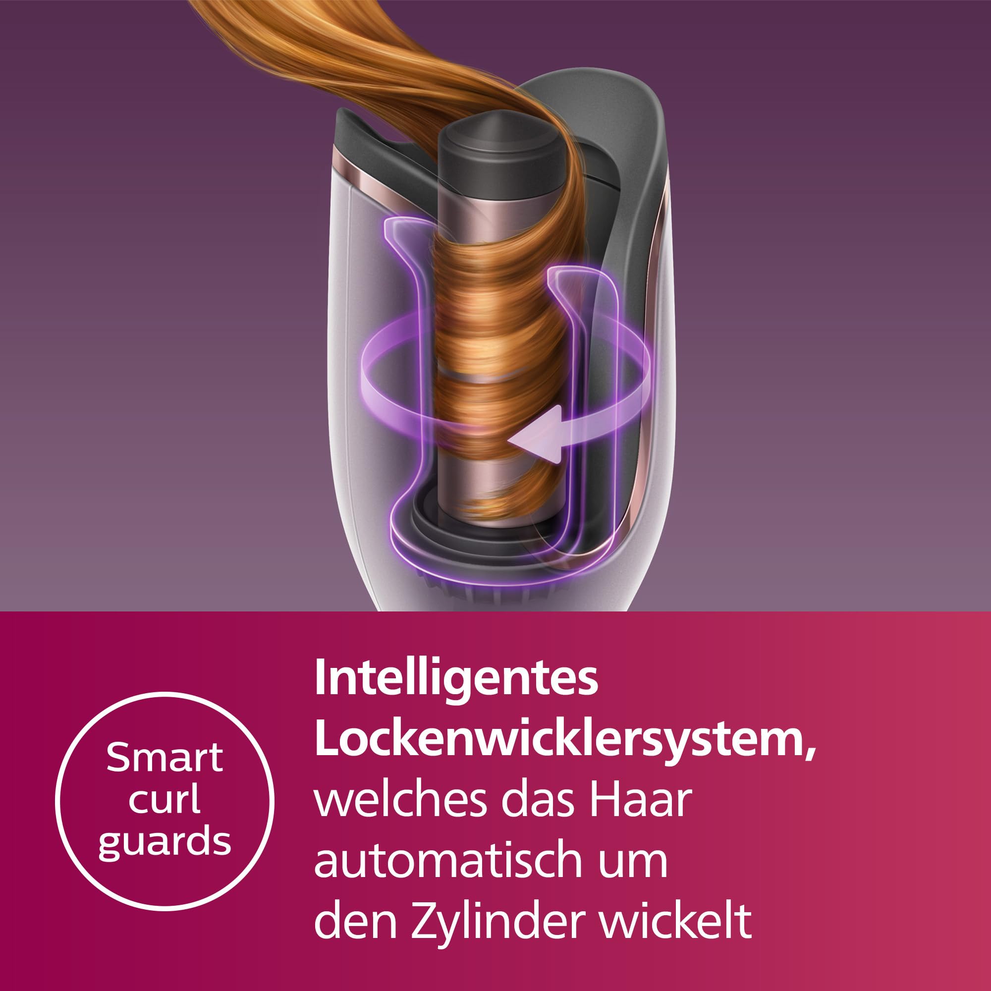 Philips automatischer Lockenstab 8000 Series, Lockenwickler/Curler mit MoistureProtect Technologie, 27 verschiedene Stylingoptionen, Weiß, Modell BHB878/00