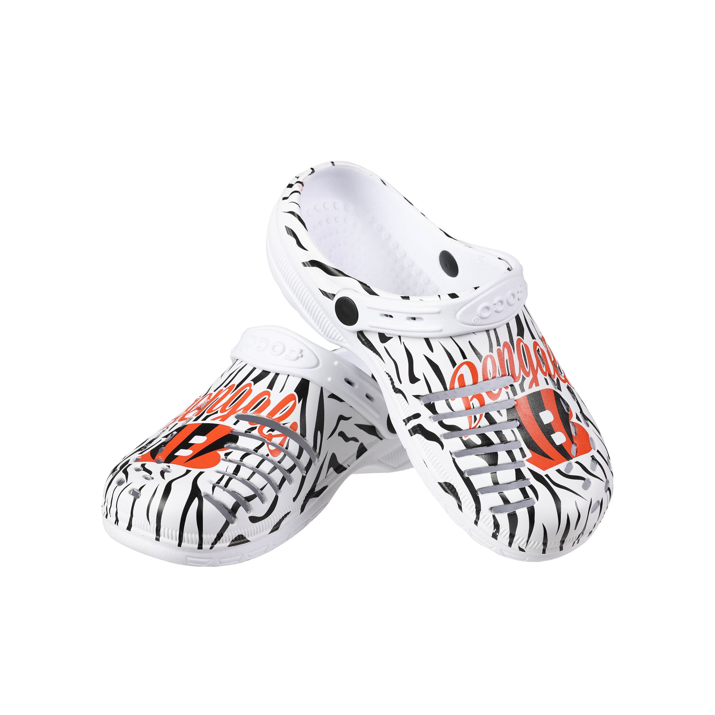 FOCO Cincinnati Bengals NFL Womens White Stripe Clog with Strap - L
