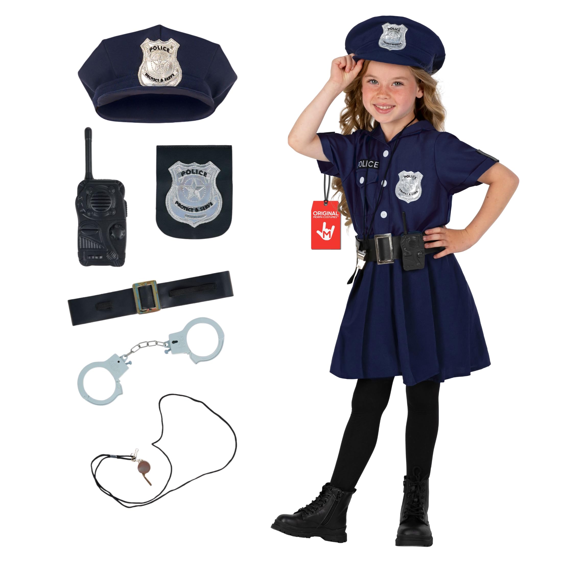 Morph Polizei Kostüm Kinder, Polizei Kostüm Mädchen, Halloween Kostum Kinder, Karneval Kostum Mädchen, Fasching
