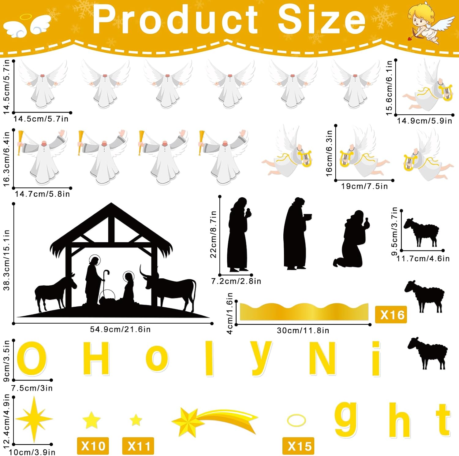 Christmas Nativity Religious Bulletin Board Set - Angel DIY Photo Craft Bulletin Board Classroom Decoration Nativity Scene Cutouts for School Church Chalkboard Wall Office Decor