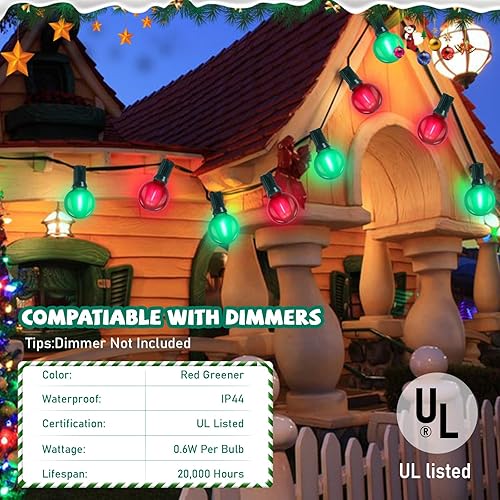 Miniatura 3 de G40 - Tira de luces LED de Navidad para exteriores, 50 pies, con 27 luces LED inastillables, color rojo y verde esmerilado (2 de repuesto), tira de