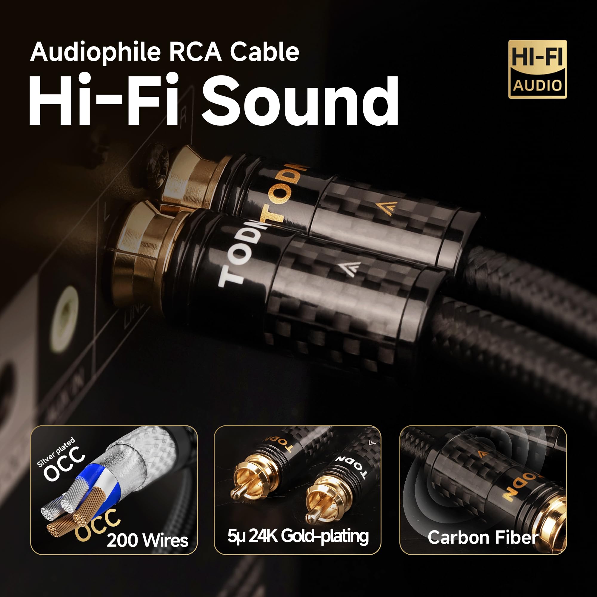 Amazon.com: TODN HiFi Silver-Plated RCA Cables 3ft Audiophile Dual