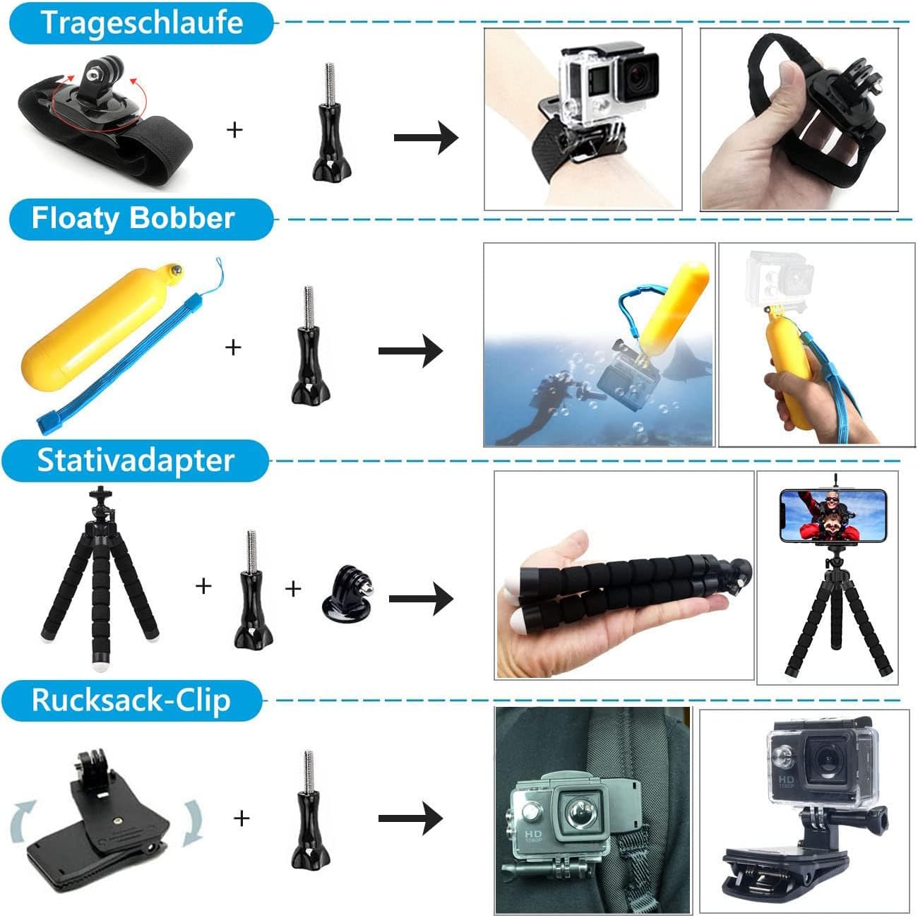 Ulepszony zestaw akcesoriów do GoPro Hero 13 Black Kit, wodoszczelny pokrowiec ochronny, wodoszczelna obudowa, akcesoria do snorkelingu, uchwyt rowerowy kijek do selfie, pasek na głowę do GoPro Hero13