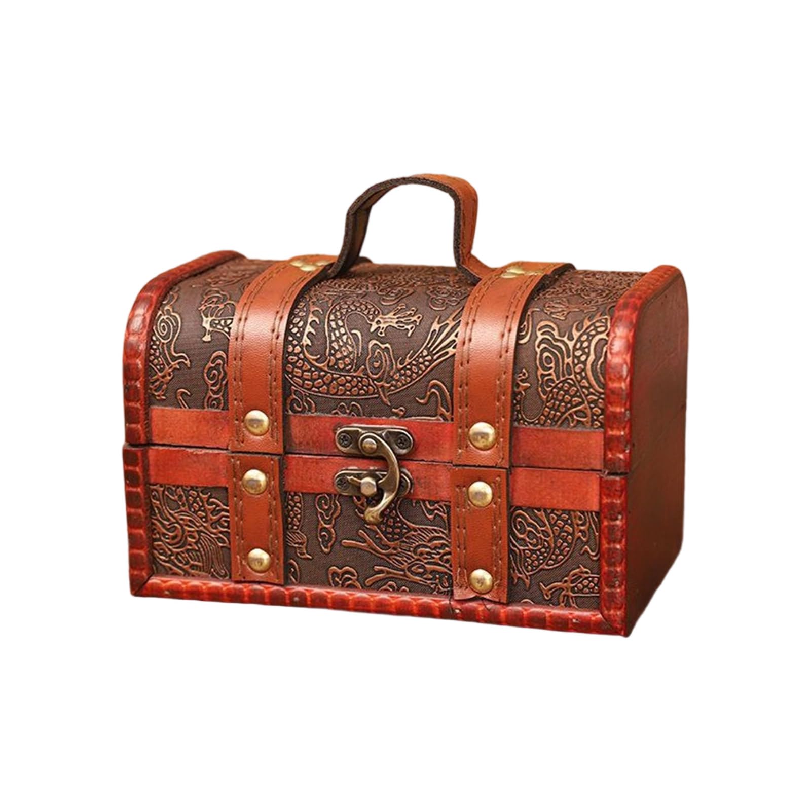 Woedpez Kids Travel Friendly Securable Oaken Jewelry Case Planner Secret Coffer Gift Concept Natural Wood Jewelry Box with Handle