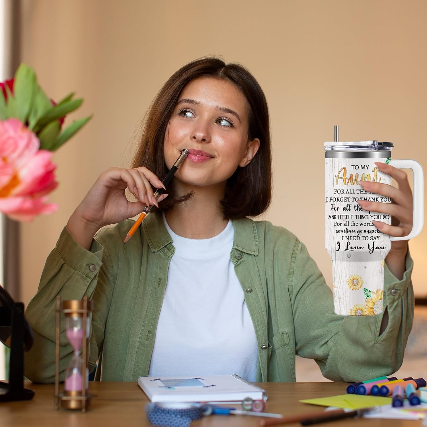 Aunt Gifts Tumbler 40oz From Niece - Gifts for Aunt Birthday, Christmas, Graduations, Mothers Day Auntie Sunflower Coffee Cup Gift From Niece/Nephew - Auntie Stainless Steel Insulated Cup - Image 3