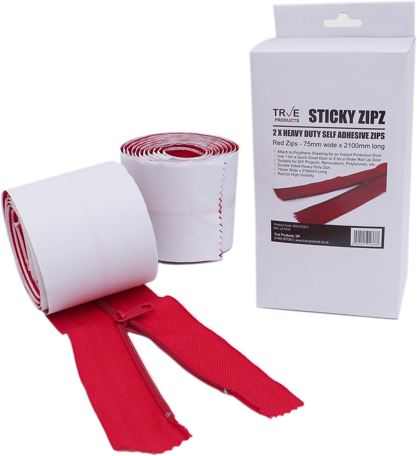 2 Sticky Zipz Heavy Duty Self Adhesive Zips - 75mm Wide x 2100mm Long by True Products