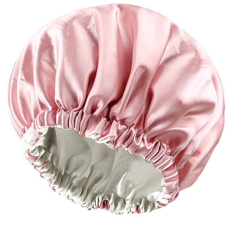 Touca de banho Amamba com forro de cetim, tamanho extra grande, ajustável, rosa