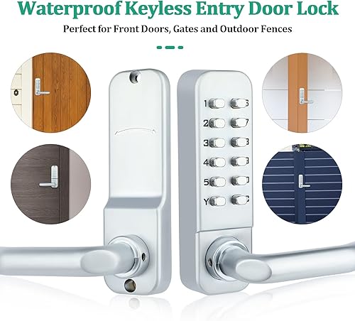 Miniatura 6 de Cerradura de puerta de entrada sin llave 100% mecánica con perilla de puerta de teclado, cerradura de puerta con teclado impermeable, cerradura de