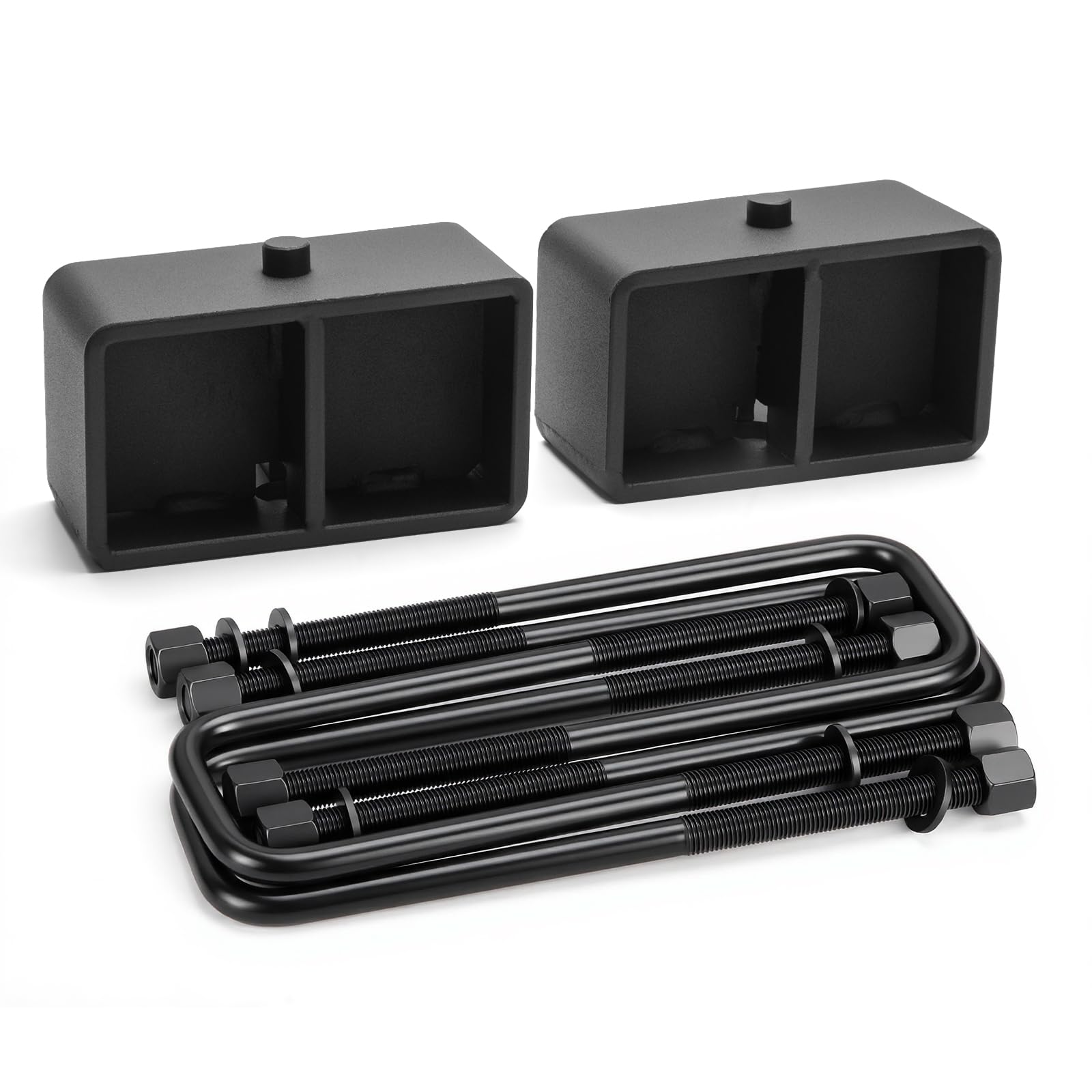 dynofit 3 Inch Rear Lift Blocks for Silverado 1500 Sierra 1500 2WD 4WD(2007-2024), Leveling Block Kit Compatible with Chevy GMC Pickup, Square Leaf Spring Axle Ubolt Kit