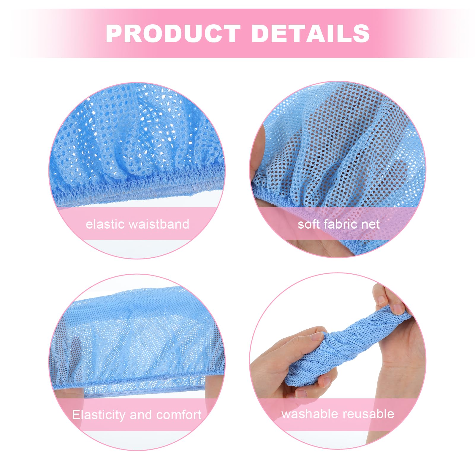 Dimeho 4 Pcs Mesh Sleep Bonnets Night Sleep Cap Hair Net for Sleeping Wig Cap Sleep Caps for Women Pink/Black/White/Blue - Image 3