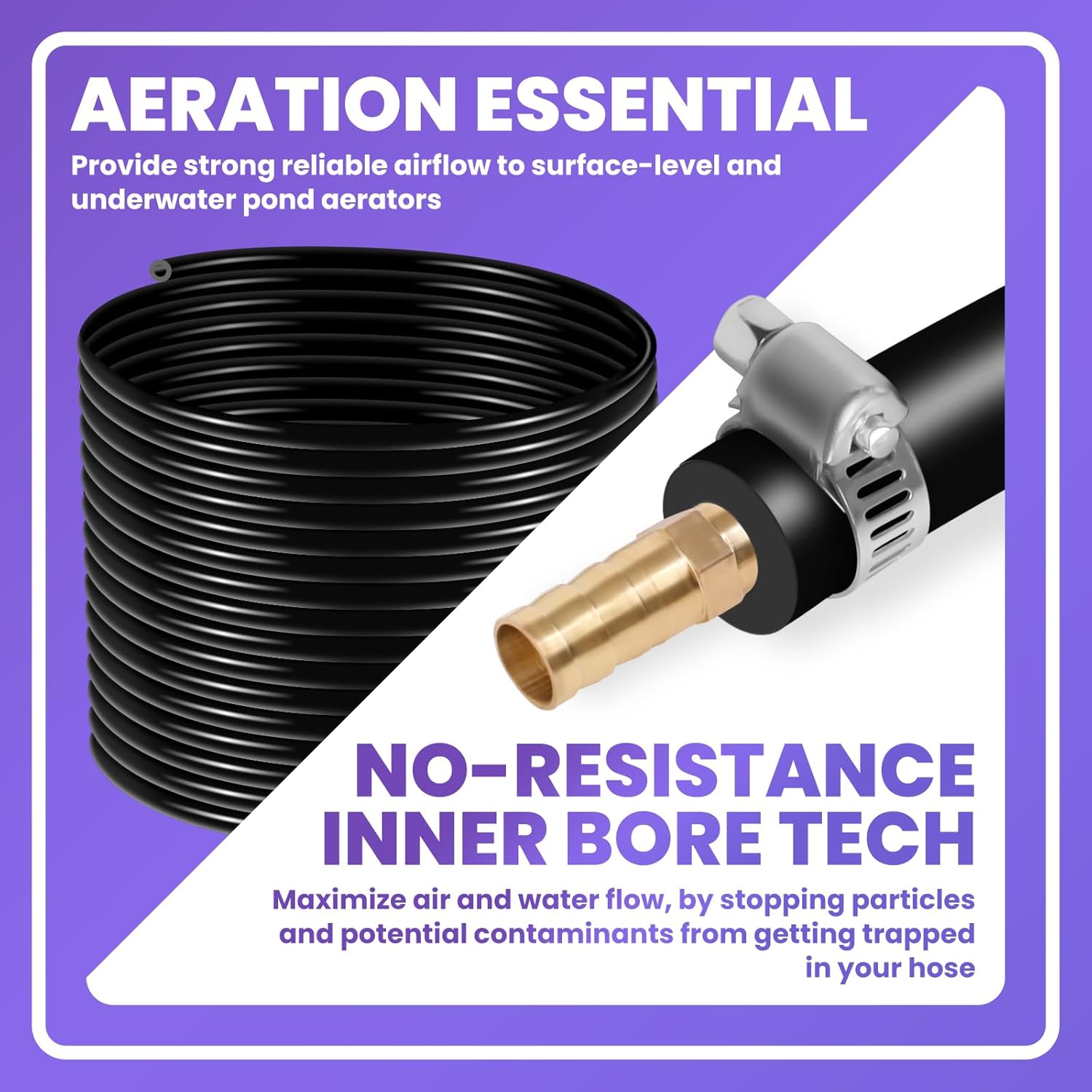 3/8" Self Sinking Aeration Hose 328 FT Pond Aerator Hose Kit Weighted Pond Tubing Pond Air Pump Hose with Menders and Stainless Steel Hose Clamps for Pond, Water Garden and Lake Aeration (45 Lbs)