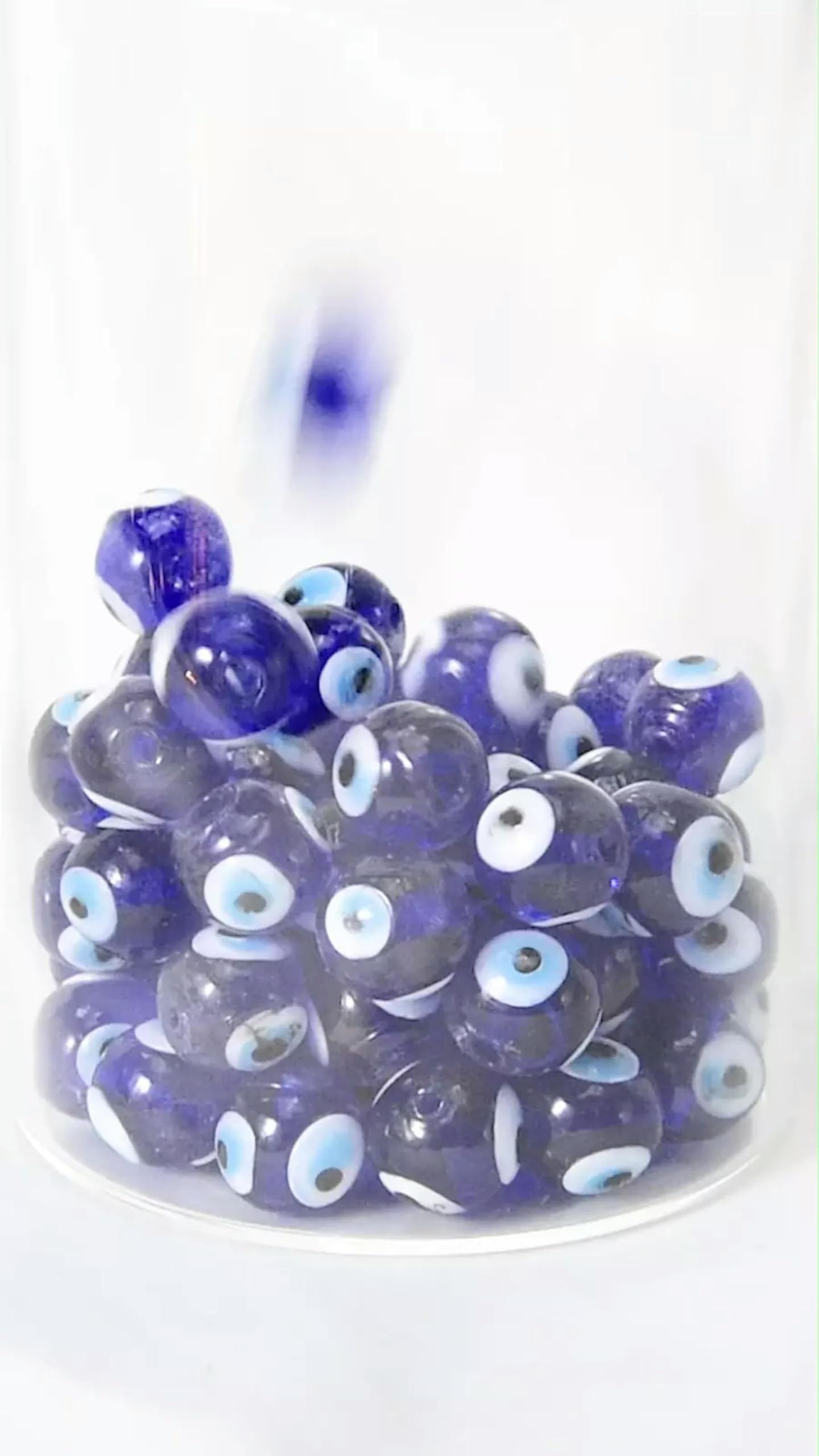 Lot de 200 Perles Rondes Bleues de 12 mm en Verre soufflé Faites à la Main Contre Le Mauvais œil, Perles d'espacement Lisses et lâches - par défaut