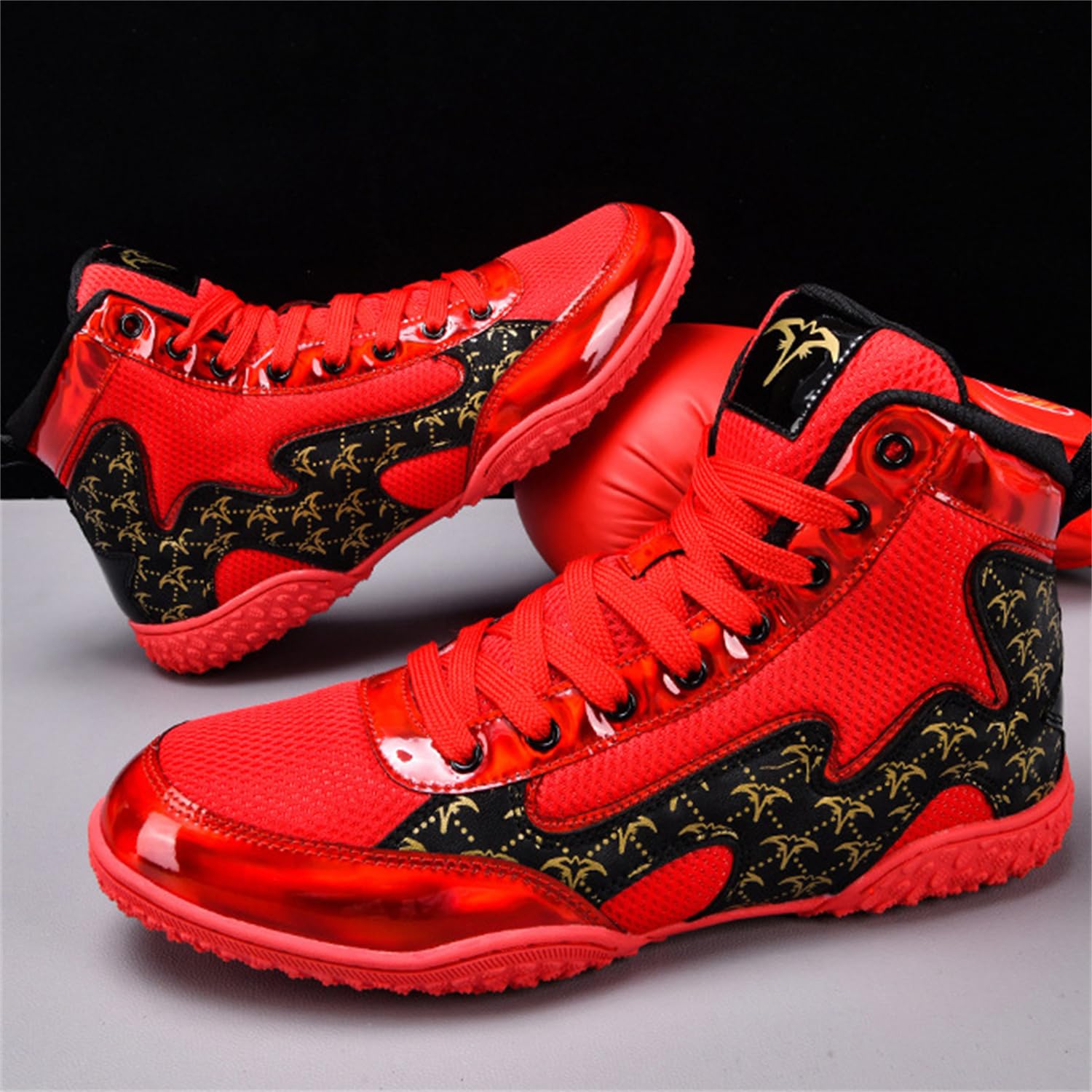Stivali da Wrestling E Boxe, Scarpe da Combattimento Alte per Allenamento Uomo Donna Kickboxing E Sparring,Rosso,38 EU