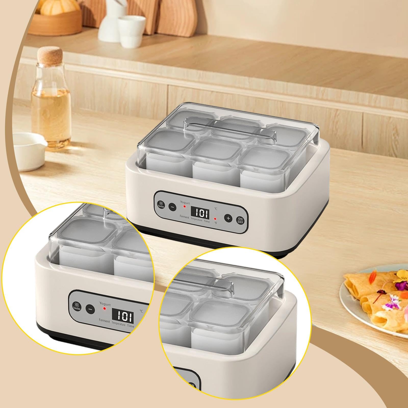 Haushalts 6 Gläser Automatik | automatischer Betrieb, energiesparend, für Joghurt und Natto, inklusive 6 Gläsern