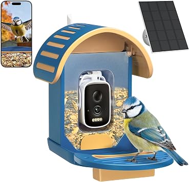2.5K UHD Bird Feeder Camera Solar Powerd, Sensitive AI Identification, Smart Bird Feeder with Camera, Instant Alerts Capture Video, IP66 Waterproof for Outdoor, Blue