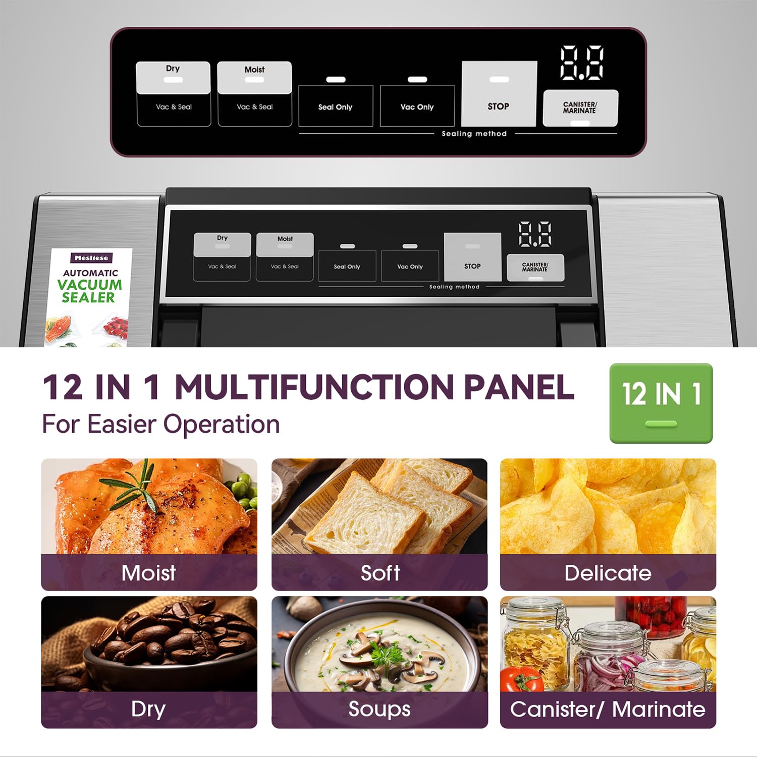 Macchina sigillatrice sottovuoto, superpotente sigillatore alimentare di progettazione da 95kPa 140W a impugnatura manuale, lamina a doppia chiusura con indicatore incorporato Cutter & Countdown