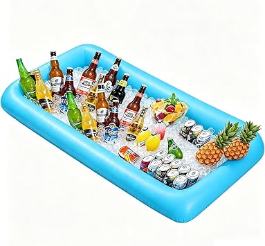 Ice Buffet Serving Tray Drink Cooler with Drain Plug,Inflatable Ice Serving Buffet Bar Inflatable Cooler for Parties Food 52 x 24 x 5 Blue