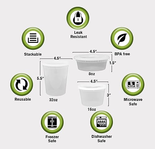Miniatura 2 de Deli - Recipientes de almacenamiento de alimentos de plástico con tapas herméticas (25 juegos de 16 oz25 juegos de 32 oz), ideal para microondas,