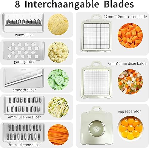 Miniatura 5 de Picadora de verduras, picadora de cebolla, rebanadora de mandolina, Pro 10 en 1 profesional de alimentos multifuncionales picadora y rebanadora de
