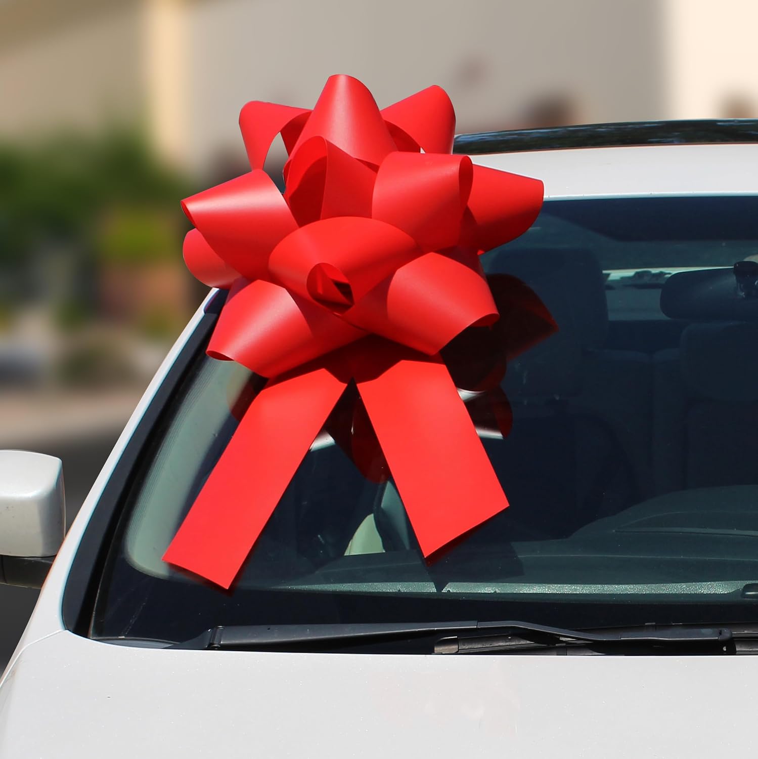 Large 3D Universal Celebration Bow - 18" x 34", Waterproof Vinyl, Suction Cup & Door Hook for Cars, Doors, and Events (Red)