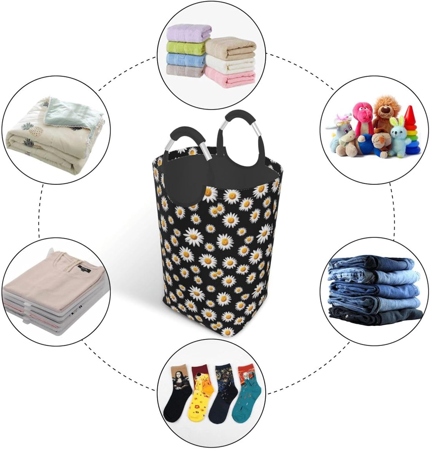 daisy Foldable storage bag, 50L capacity, suitable for laundry room, dormitory bedroom, dirty clothes storage basket.