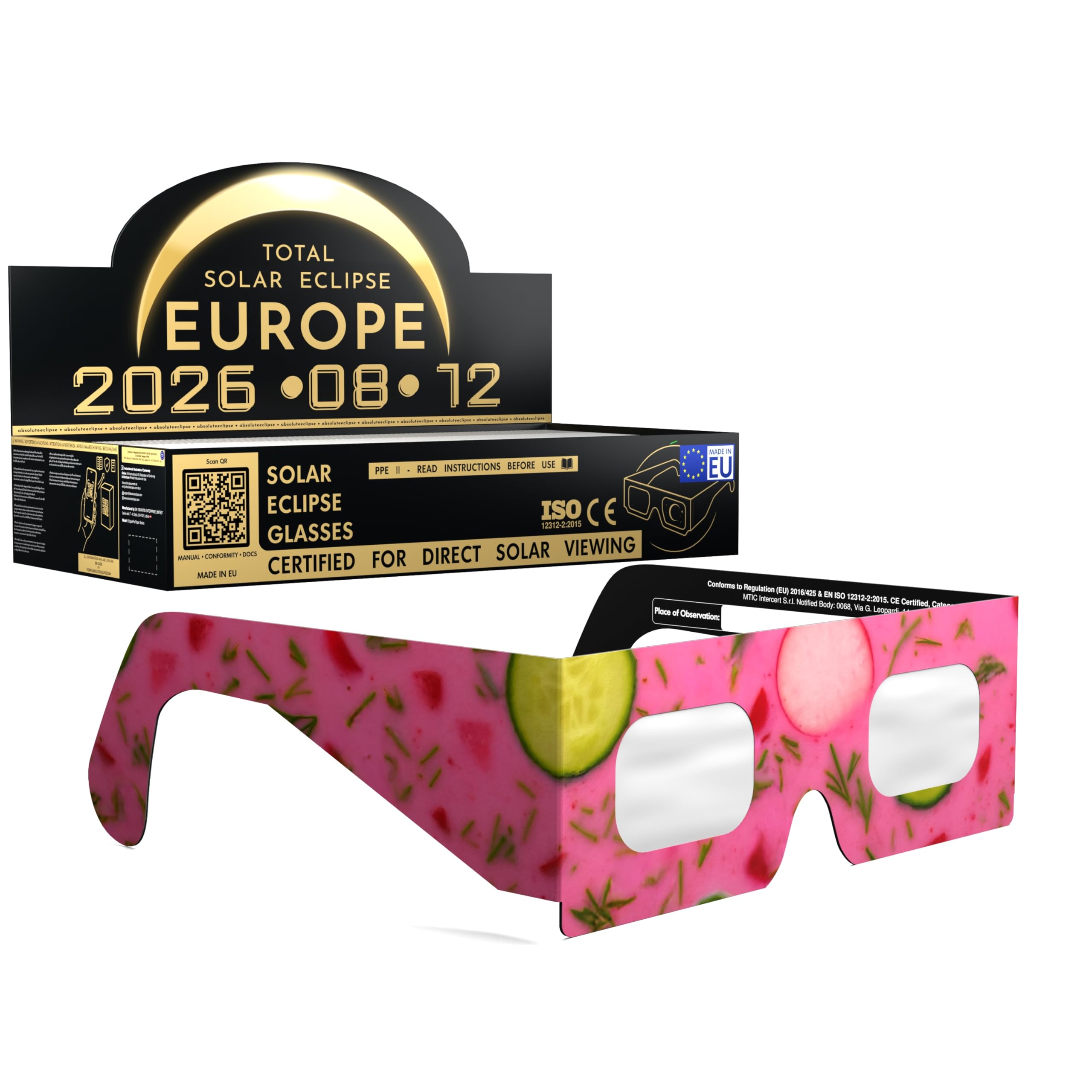 Solar Eclipse Glasses ISO 12312-2 CE Certified | Safe Solar Viewing Glasses UK | Paper Cardboard Frame | Total Solar Eclipse August 2026 | Made in EU | 100 Pack | Coldsoup โ image 1