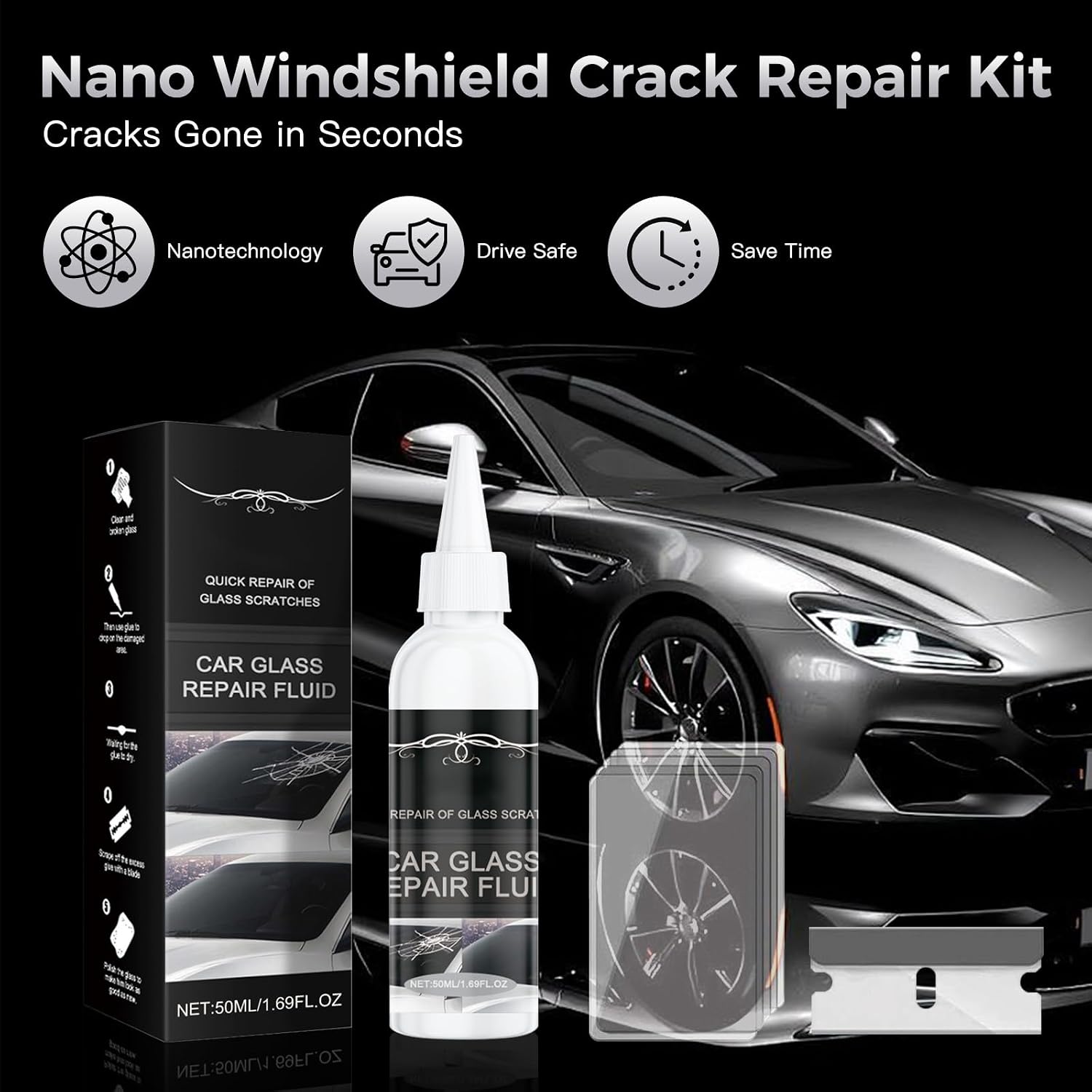 30ML Windshield Chip Repair Kit, 5Min Glass Crack Quick Repair Liquid