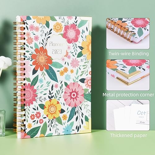 Miniatura 2 de Vozehui Agenda 2023 semanal mensual de enero de 2023 a diciembre de 2023 55 x 8 pulgadas tapa dura con estampado de flores florecidas encuadernación