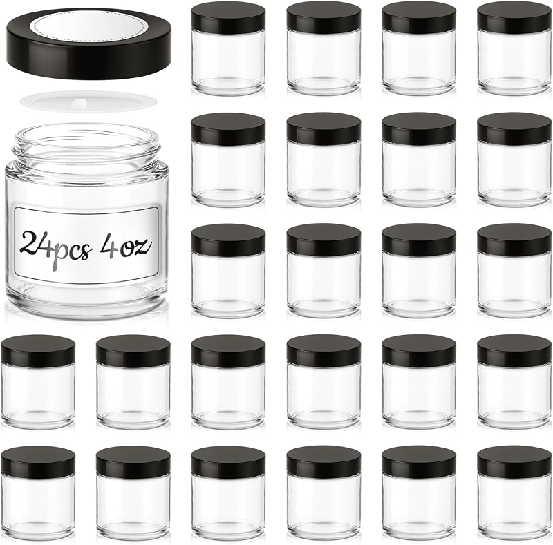 Frascos de vidro Tecohouse com tampas pretas, 24 unidades, 120 mL