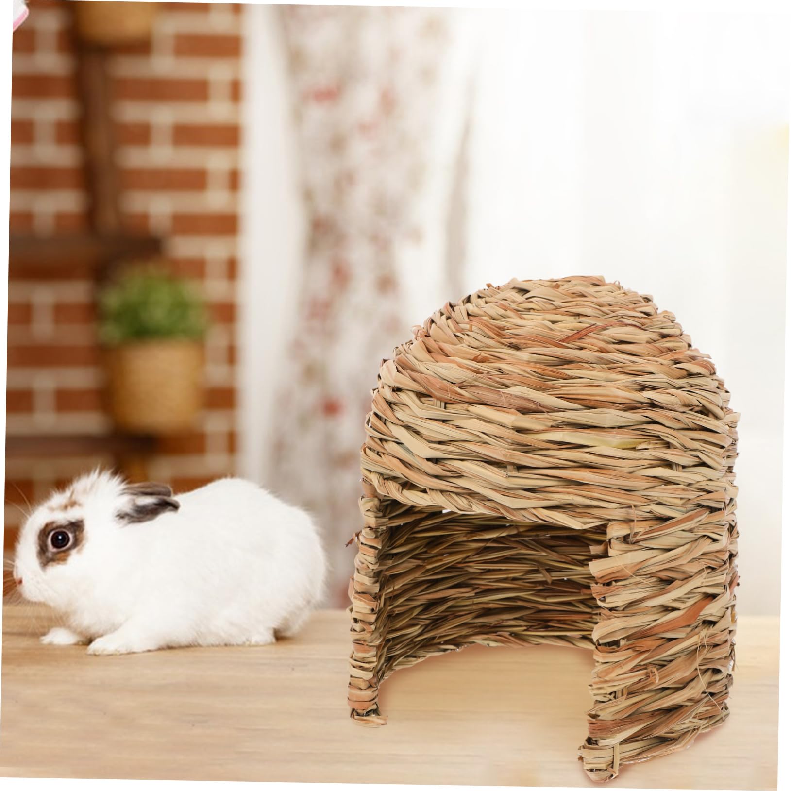 POPETPOP Casetta in Paglia per Conigli e Cavie, Rifugio Pieghevole | Letto Intrecciato Naturale, Uso Interno ed Esterno, Spazio Caldo e Portatile per Piccoli Animali e Furetto