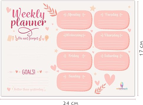 colortouch Masaüstü Planner Set - 50 Sayfa Tarihsiz Haftalık, Günlük Planlayıcı - Ofis Çalışanı, Öğrenci, Genç, Öğretmen için Randevu, Toplantı, Organizasyon To Do List - 3 Parça - Kalp Serisi