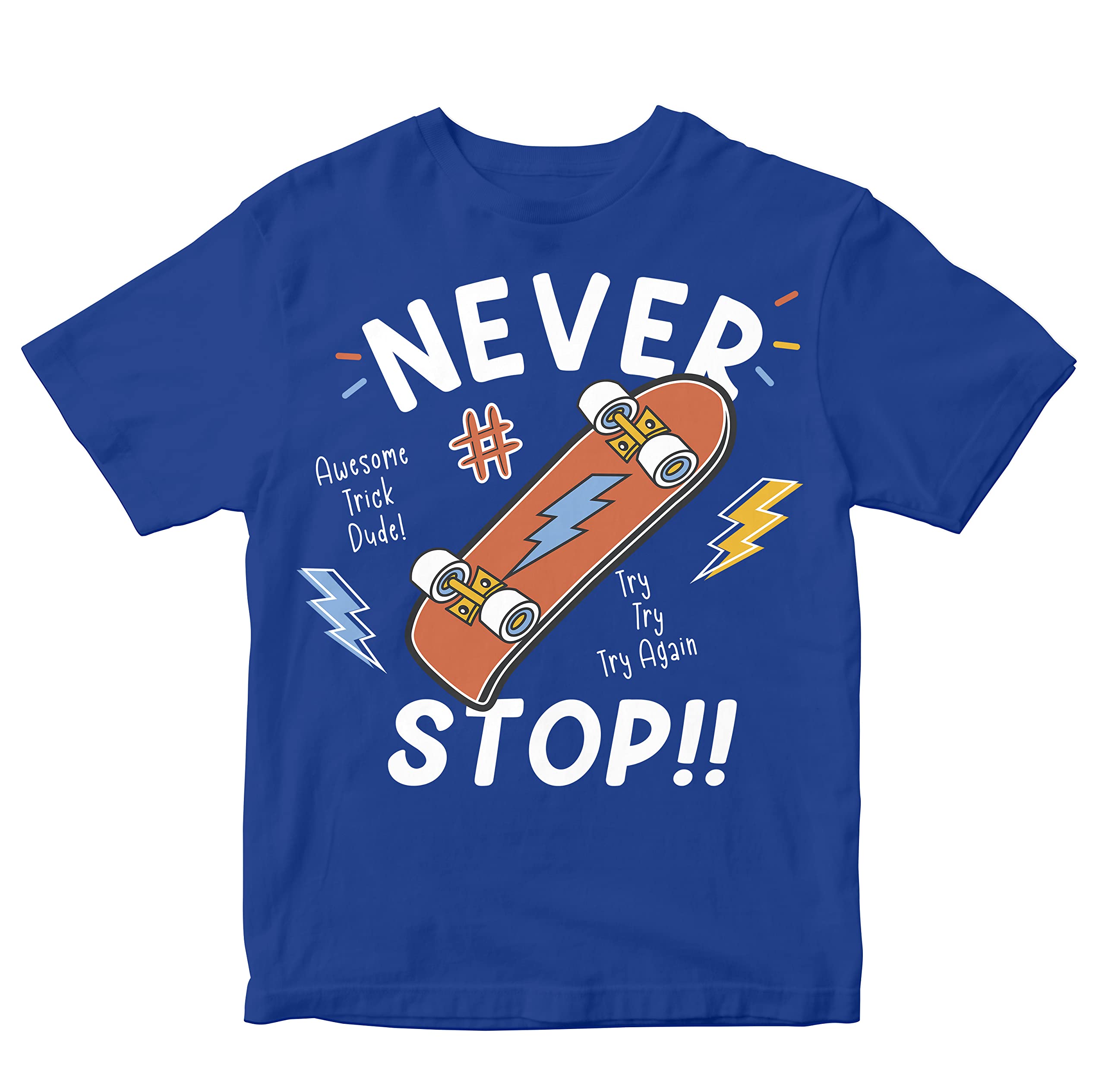 Heybroh Kids T-Shirt Never Stop - Skateboard 100% Cotton Boy's Girl's Regular Fit Unisex T-Shirt