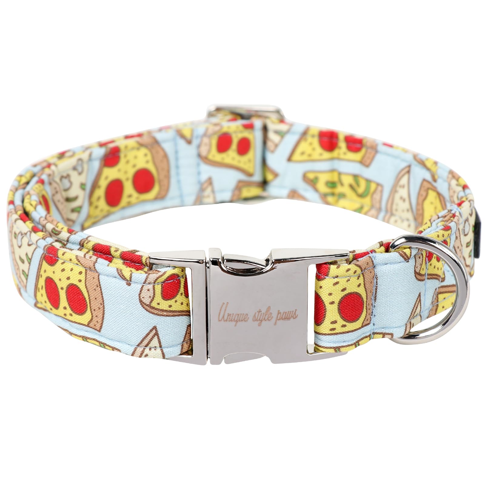 Unique style paws Dog Collar Metal Buckle Collar Gift for Small Medium Large Boys Girls Dogs, pizza