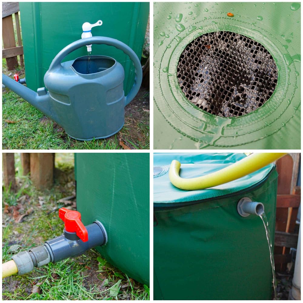 Oxeo Réservoir récupérateur eaux de Pluie 300 litres cuve Souple PVC armé - Pliable - avec Robinet et Soupape de Décharge - Filtre
