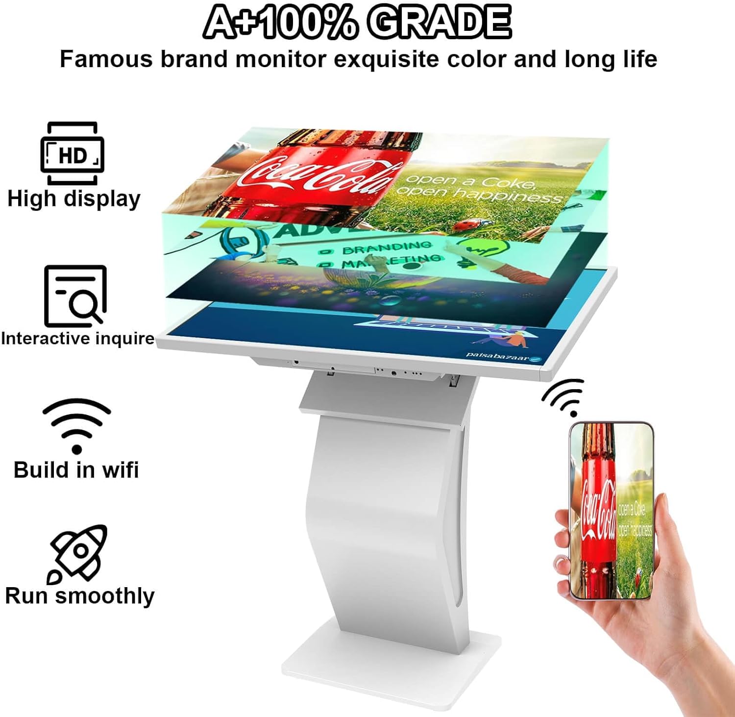 32 inch Touch Screen Kiosk, Windows11 System(8+128g), K-Style Stand Inquiry Machine, Human–Machine Interaction Smoothly for Mall Navigation/Self-Ordering/Advertising/Retail Store